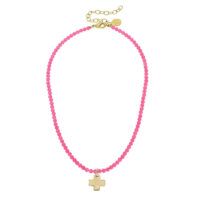 Handcast Gold Cross- Bright Pink
