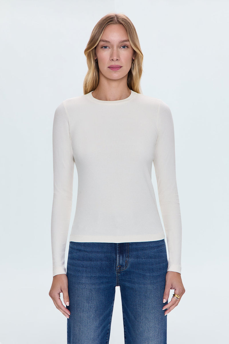 Bailey Long Sleeve Crewneck Top- Ivory