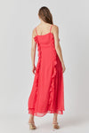 Chiffon Ruffled Maxi Dress- Red