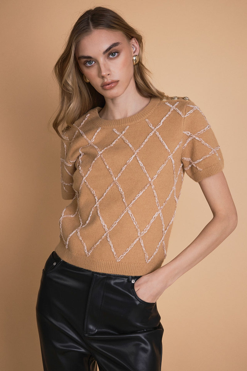 Diamond Pattern Knit- Camel