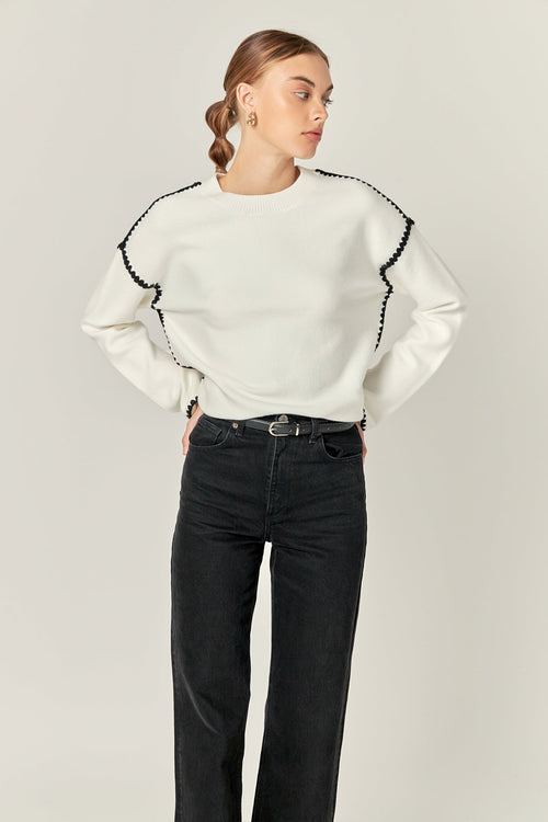 Embroidery Detailed Sweater- White/Black