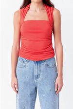 Draped Ruched Top - Red