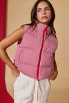 Gingham Puffer Vest- Red
