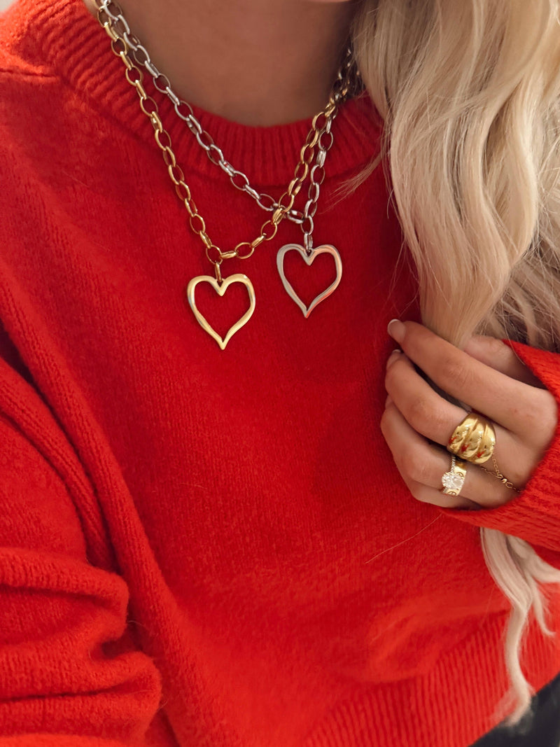 Large Open Heart Necklace- Gold