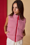 Gingham Puffer Vest- Red