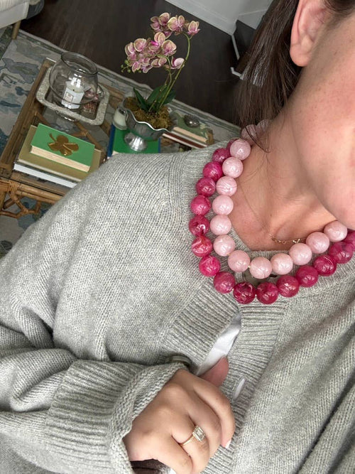 Chunky Beaded Necklace- Fuchsia Marble
