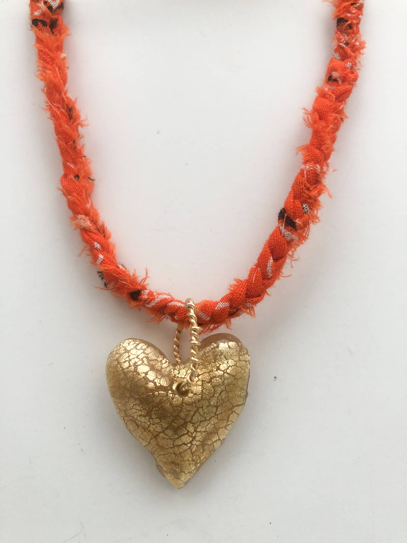 Orange Bandana Heart Necklace